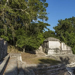 Panorama of the Great Plaza in the ruins of the Mayan civilization in Tikal National Park