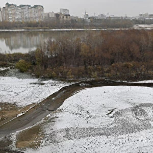 A view shows a foot print following a snowfall in Omsk