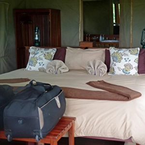 Interior of safari tent, Kwara Camp, Okavango Delta, Botswana