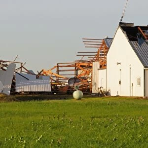 Tornado storm damage to hangers of local airport, Oakes, North Dakota, U. S. A. july 2011