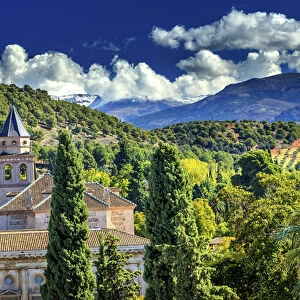 Alhambra Church Castle Towers Farm Mountains Granada Andalusia Spain