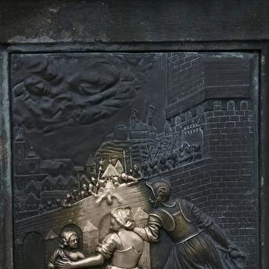 Bronze bas relief on Charles Bridge, Prague, Czech Republic