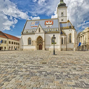 Croatia, Zagreb. St. Marks Catholic Church and plaza