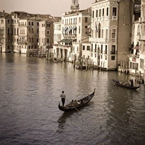 Evening light and gondolas on the Grand Canal, Venice, Veneto, Italy