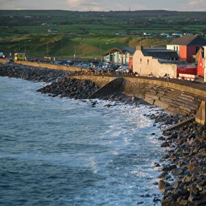 Lahinch, County Clare, Ireland, Town, Houses, Coastline, Breakwater, Waves