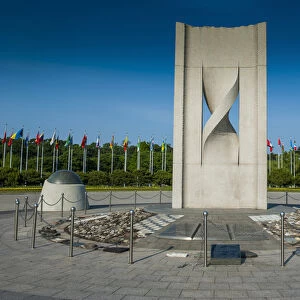 Monument with flags at the Olympic park, Seoul, South Korea