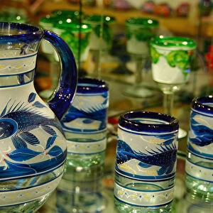 North America, Mexico, Baja California Sur, San Jose del Cabo. Hand painted glassware
