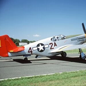 North American P-51C Tuskegee Airmen Red Tail on the runway in Fleming Field