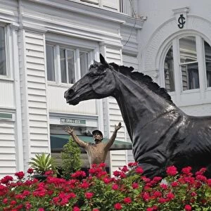 Paddock area and statue of Pat Day, a famous jockey, Churchill Downs, Louisville