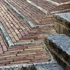 Pattern in brick stairs, Pienza, Italy