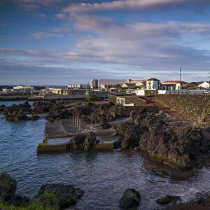 Portugal, Azores, Pico Island, Madalena. Harborfront town view