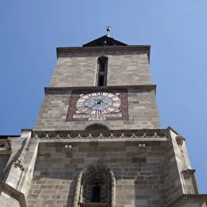 Romania, Transylvania, Brasov. The Gothic Black Church, historic bell & clock tower