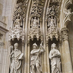Statues on side of main entrance, Zagreb Cathedral, Zagreb, Croatia (Neogothic Architecture)