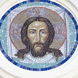 Tile mosaic portrait of Jesus Christ at Church of the Archangel Michael, Sochi, Russia