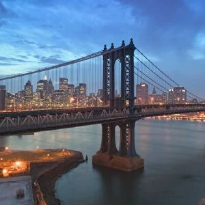 USA, New York, New York City, Manhattan: Manhattan & Brooklyn Bridges and Lower Manhattan