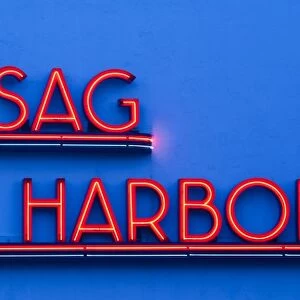 USA, New York, Sag Harbor. Main Street, neon sign of the Sag Harbor theater