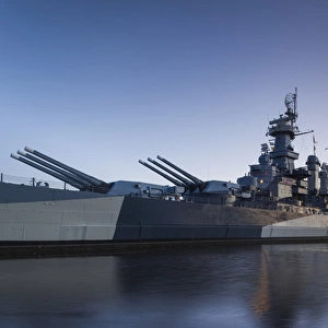 USA, North Carolina, Wilmington, Battleship USS North Carolina, BB-55, dawn