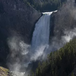USA, Wyoming. Shadows and mist at Lower Yellowstone Falls, Yellowstone National Park
