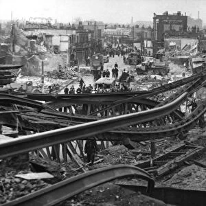 Railway lines and houses in Southwark, WW2