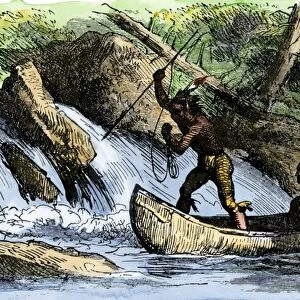 Native Americans spearing fish