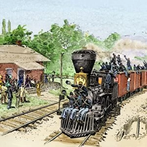 Troop train taking Union soldiers to the front