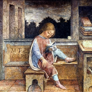 (106-43 B. C. ). Roman orator, statesman, and philosopher. The Young Cicero Reading. Fresco, 1460s, by Vincenzo Foppa