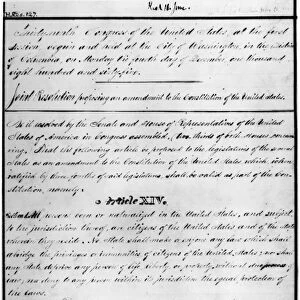 14th AMENDMENT, 1868. The first page of the 14th Amendment of the United States Constitution