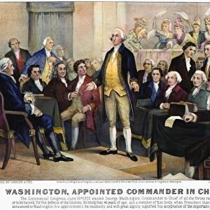 (1732-1799) accepting the election to Commander in Chief in the Continental Congress, 15 June, 1775: lithograph, 1876, by Currier & Ives