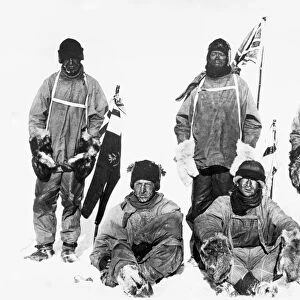 (1868-1912). English Antarctic explorer. Scott and his companions on the Terra Nova expedition at the South Pole in January 1912. Left to right: Captain Lawrence Oates, Lt. Henry R. Bowers, Robert F. Scott, Dr. Edward A. Wilson, Petty Officer Edgar Evans