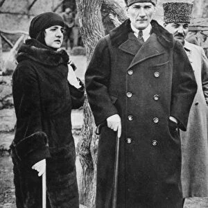 (1881-1938). Turkish soldier and statesman. With his recent and unveiled bride, Latifeh Hanoum, at Tashankaia, near Ankara, Februrary 1923