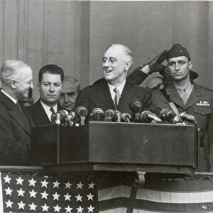 (1882-1945). 32nd President of the United States. President Roosevelt and Vice President-Elect Harry S. Truman at the inaugural ceremonies, Jan. 20, 1945
