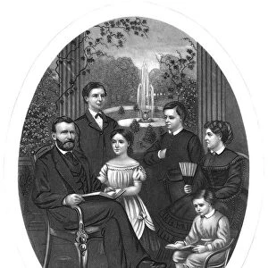 18th President of the United States. President Grant and family. Mezzotint, American, c1870
