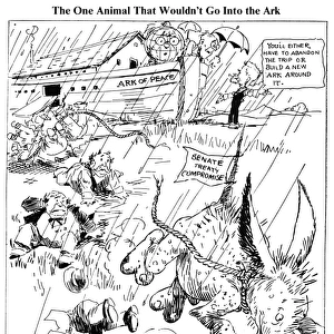 A 1920 cartoon by J. N. ( Ding ) Darling on the Senate battle, led by Senator Henry Cabot Lodge, against President Woodrow Wilsons Versailles Treaty and League of Nations