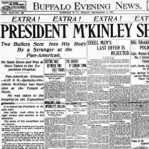 25th President of the United States. Front page of the Buffalo Evening News reporting the assassination of President McKinley earlier that day, 6 September 1901