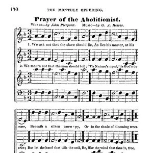 ABOLITIONIST SONG, c1843. Song sheet for Prayer of the Abolitionist by John Pierpont