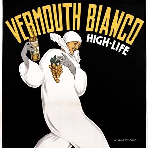 AD: ALCOHOL, 1946. Advertisement for Vermouth Bianco. Lithograph by Marcello Dudovich