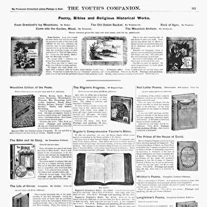 ADVERTISEMENT: BOOKS, 1890. American magazine advertisements for Poetry, Bibles