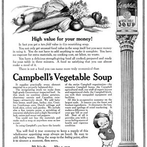 AD: CAMPBELLs SOUP, 1918. American advertisement for Campbells Vegetable Soup