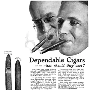 AD: CIGARS, 1918. American advertisement for Owl and White Owl Cigars. Illustration