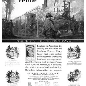 AD: FENCING, 1927. American advertisement for Cyclone Fence, 1927