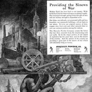 AD: HERCULES POWDER, 1918. American advertisement for Hercules Powder. Illustration