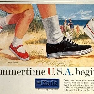 ADVERT: KEDS SNEAKERS 1959. Summertime U.S.A begins with U.S. KEDS... for everybody: American magazine advertisement, 1959, for Keds sneakers
