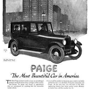 AD: PAIGE AUTOMOBILE, 1918. American advertisement for the Paige Automobile, manufactured