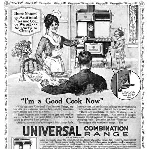 AD: STOVE, 1918. American advertisement for the Universal Combination Range, which