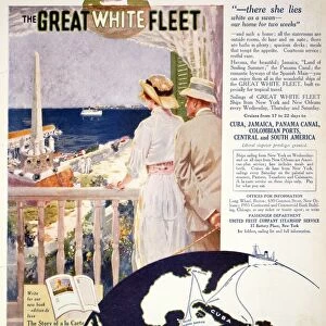 AD: UNITED FRUIT COMPANY. Steamship travel advertisement from an American magazine, 1914