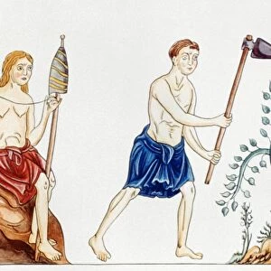 ADAM & EVE, 12th CENTURY. Adam and Eve after the Fall