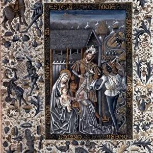 ADORATION OF MAGI. Adoration of the Magi with border of everyday life in Spain