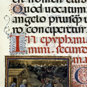 ADORATION OF MAGI. Illumination from an Italian Gospel Lectionary, 1436