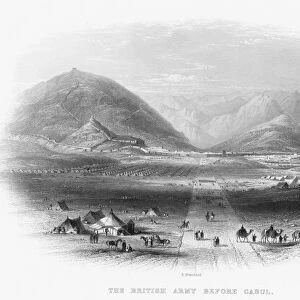 AFGHAN WAR (1839-1842). The British Army camp outside Kabul, Afghanistan. Contemporary English steel engraving