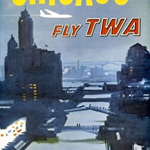 AIRLINE POSTER, c1960. American poster advertising TWA and travel to Chicago. Lithograph